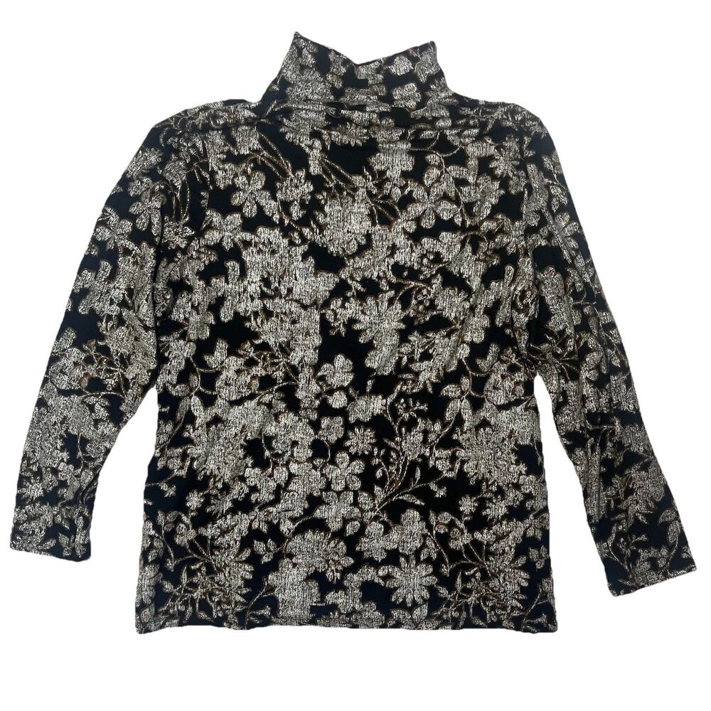 Chicos Size XL Touch Of Cool Floral Foil Layering Shirt Mock Neck Pullover NWT